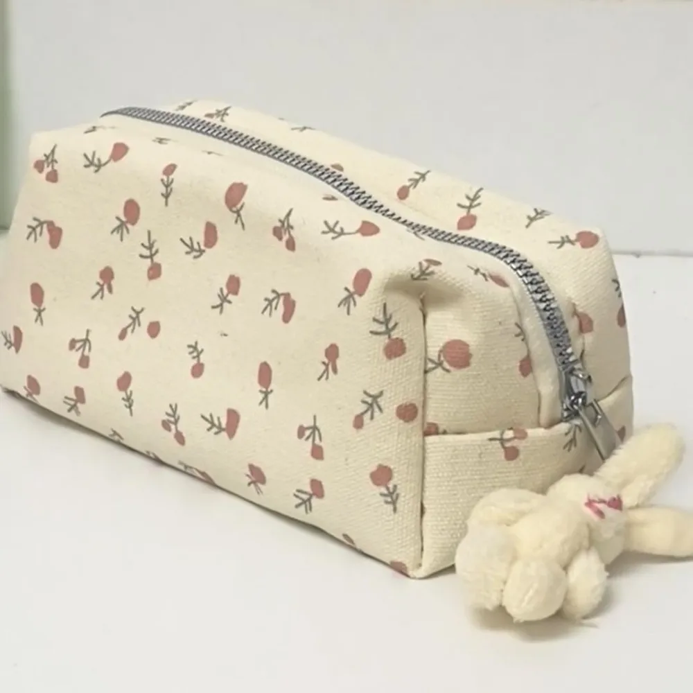 Cute Floral Pen Bag Student Cartoon Stationery Bag Large Capacity Pencil Case Stationery Organizer School Office Supplies