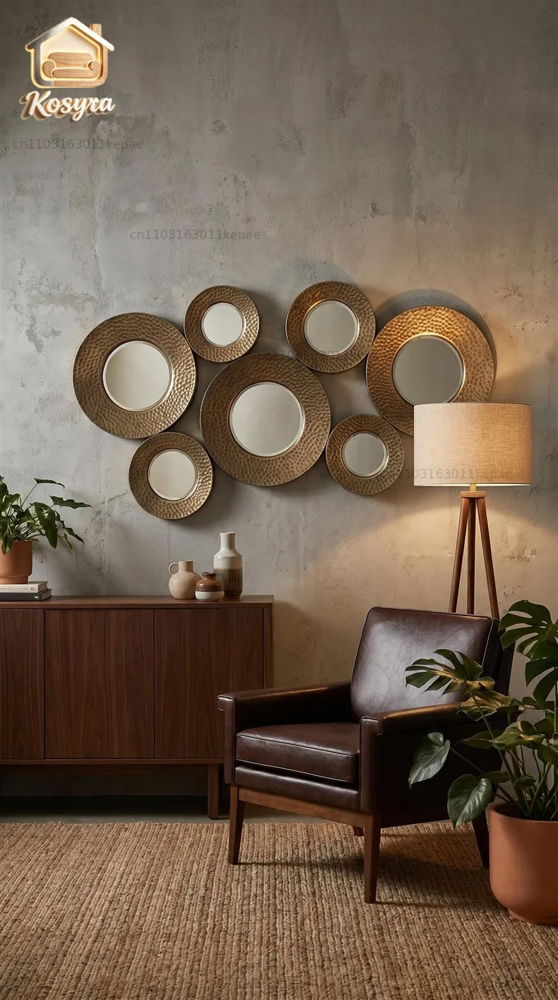 Living room light luxury American art hanging mirror wall decoration home decoration wrought iron paint wall scattered