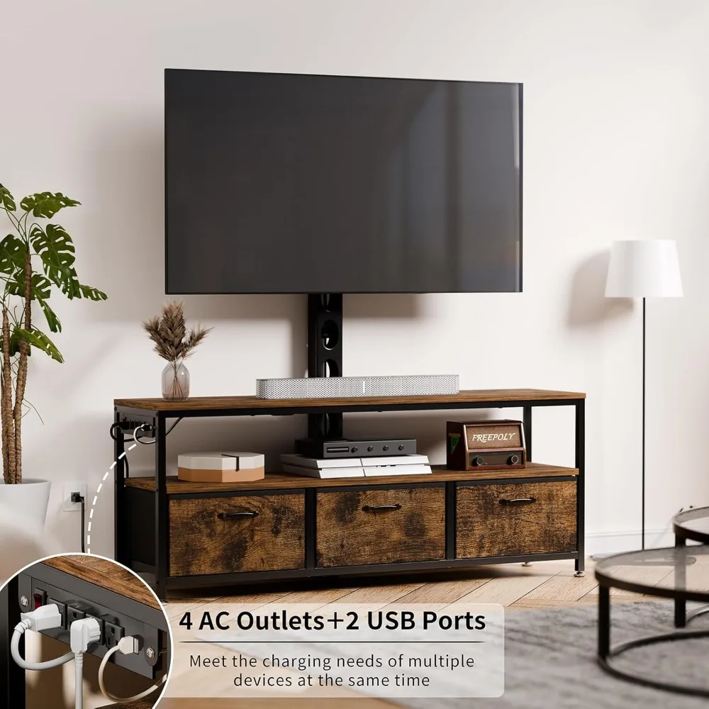 Support TV avec support et prise de courant, support TV avec rangement à proximité, LED pour téléviseurs de 45 ", 55", 60/65 ", console multimédia réglable recommandée