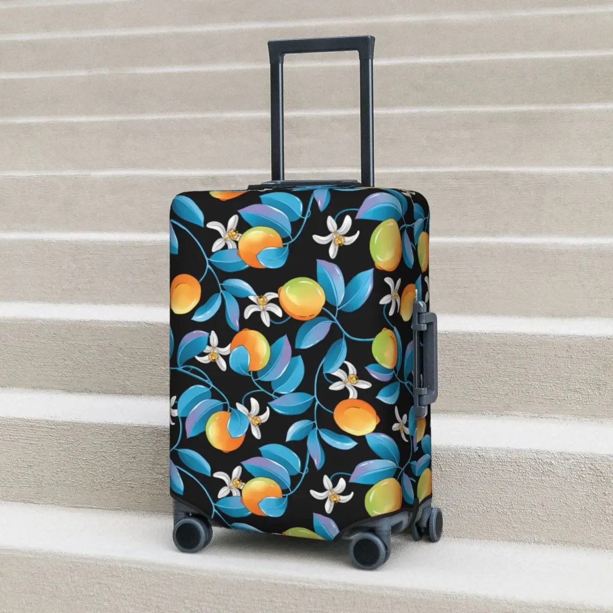 

Lemons Fruit Print Suitcase Cover Blue Leaves Flight Business Strectch Luggage Accesories Protector