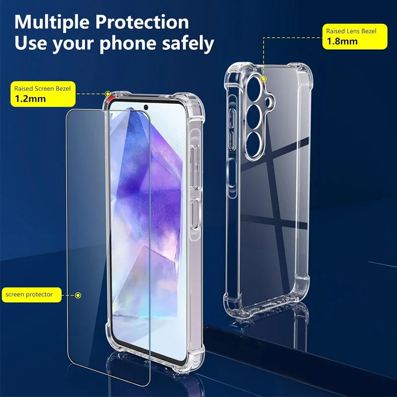 Coque en silicone antichoc avec verre trempe pour Samsung Galaxy, coque pour Samsung A55, A54, A14, A34, A35, A52, A52S