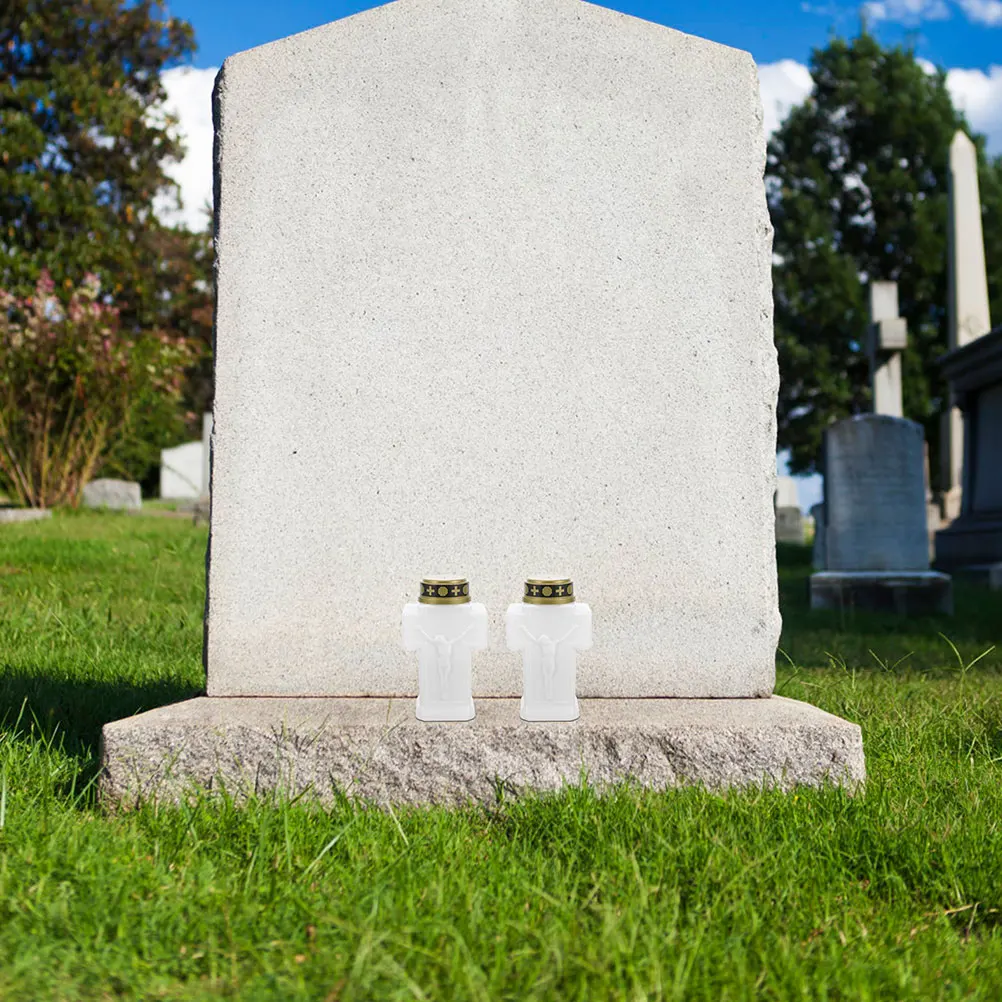 

2Pcs Flameless Electric Light Operated Durable Plastic Compact Size for Grave Cemetery Outdoor Garden