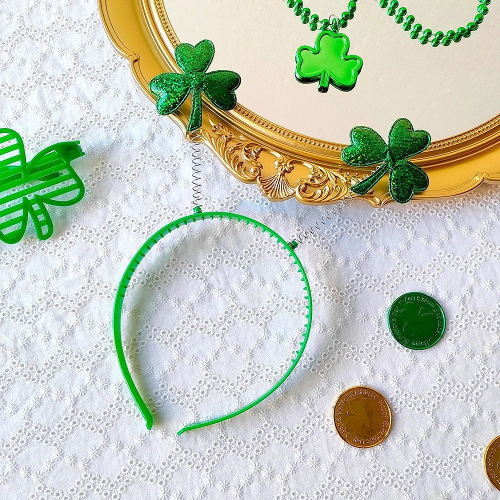 St Patricks Day Green Headband Glitter Sequin Shamrock Clover Hair Band Women Girls Hair Accessories Irish Festival Party Supply