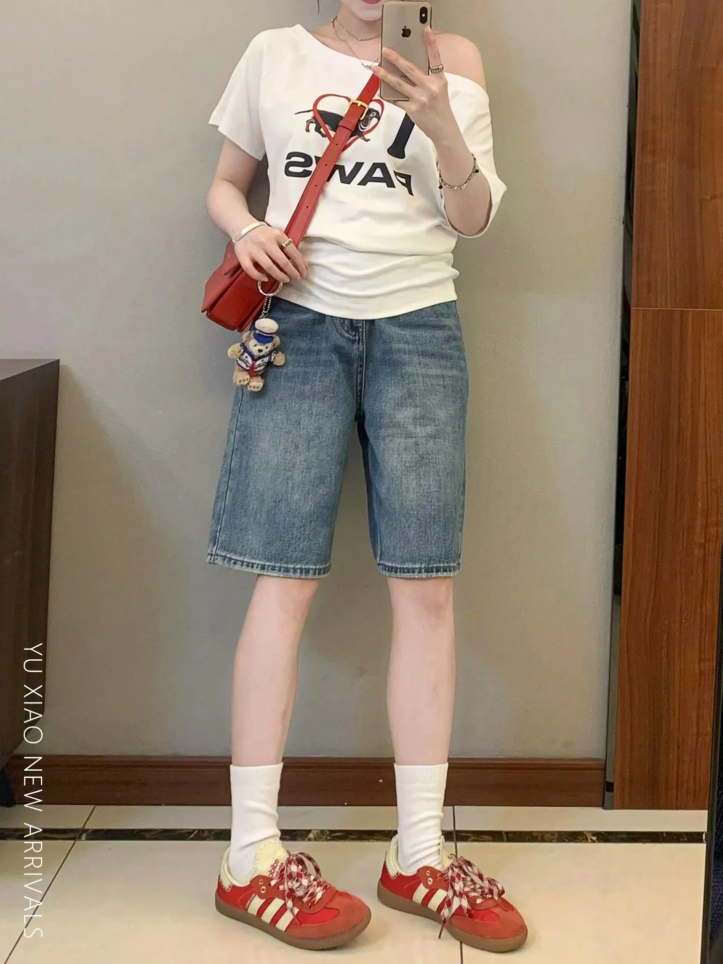 American Style Loose Leg Jeans Shorts Women Summer New Large Size Plump MM Slimming Loose Straight Tube Five-Quarter Pants