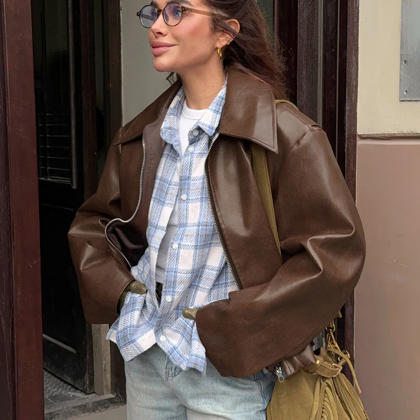 Angola jaqueta vermelha de couro motocicleta rua moda 2026 outono e inverno novo topo feminino elegante casaco