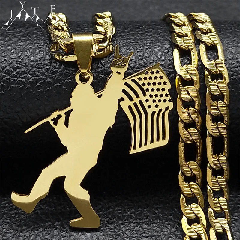 

Hip Hop Rock Gorilla King Kong American Flag Necklace for Men Personality Stainless Steel Gold Color Animal Necklaces Jewelry