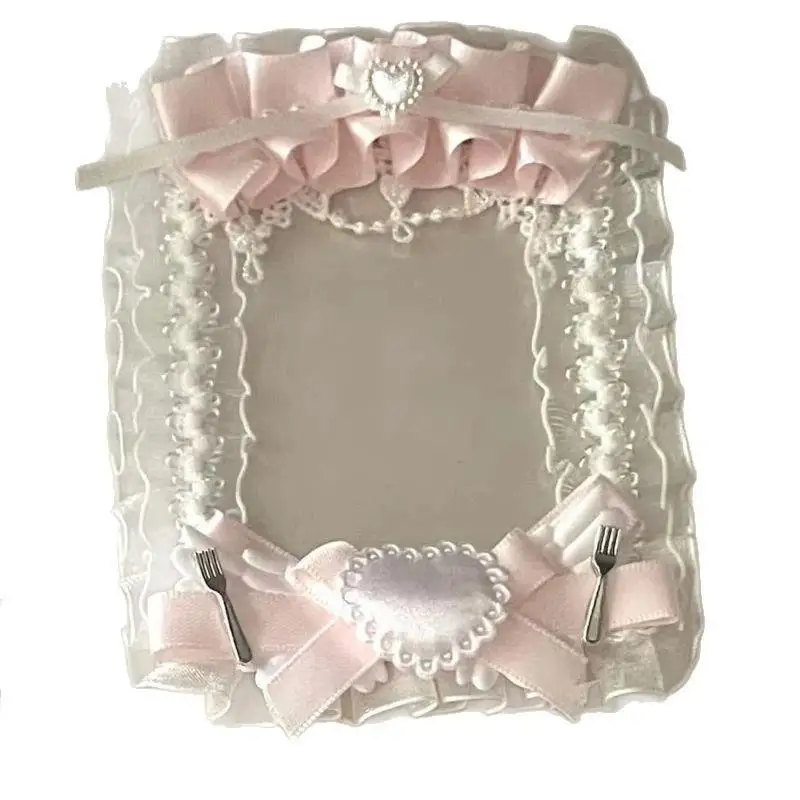Lace Bow Photocard Holder 1Pc Heart Satin Ribbon Photo Frame Ita Bag Charm for Official K- Merch Accessory