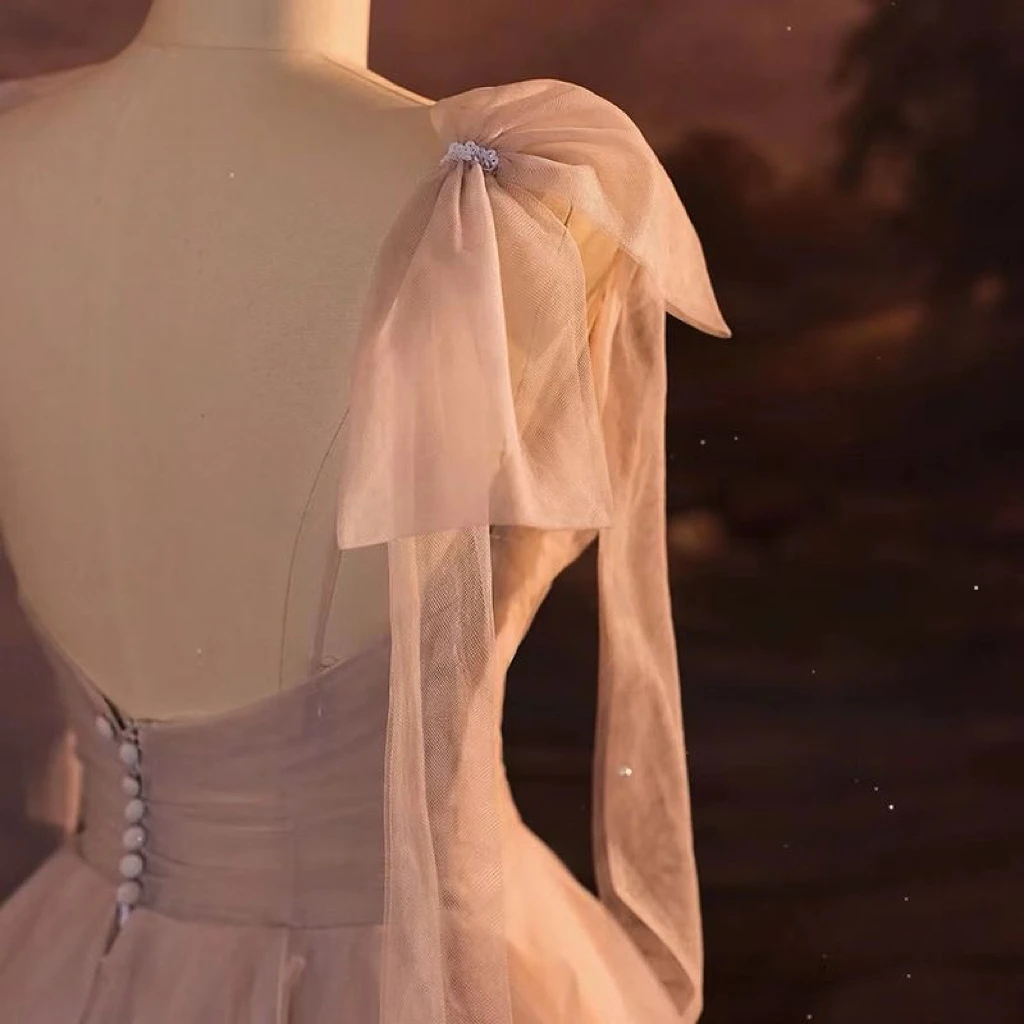 Robe de Bal de Luxe Rose Nude avec Ruban, Col en V, à Volants, en Fibre Plissée, Ligne A, lèvent en Tulle, ixde Mariage, Célébrité, Quelle que soit la Nouvelle