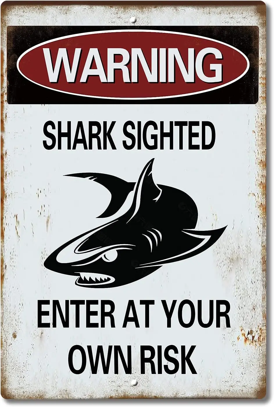 1 PCS,Tin Sign Warning Shark Sighted Enter at Your Own Risk with Graphic Dangerous Aluminum Metal Sign 12 x 8 Inches