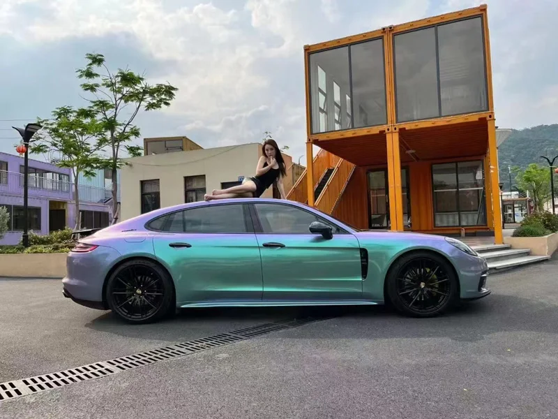 

Super Glossy Aurora Chameleon Vinyl Film Wrap Purple Green Car Wrapping Foil DIY Adhesive Decal Air-release