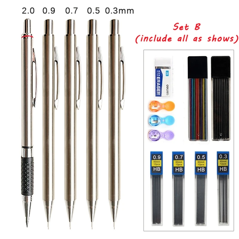 0,3/0,5/0,7/0,9/1,3/2,0mm Mechanische Bleistift Büro Schule Schriftlich Kunst Malerei Werkzeuge Metall automatische Bleistifte Kreative Schreibwaren – Detail 8