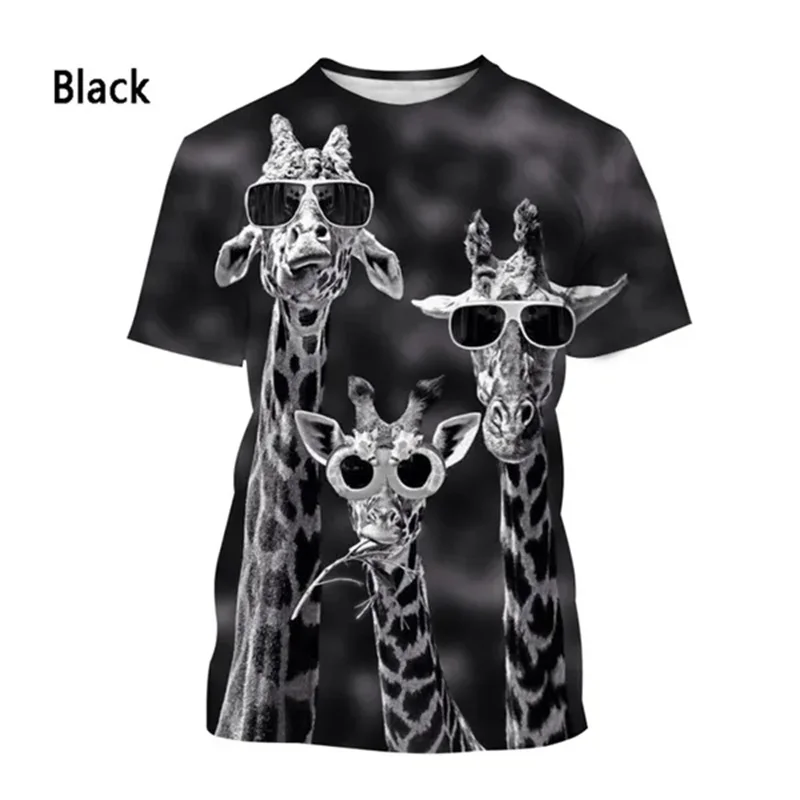مضحك الزرافات سيكا الغزلان ثلاثية الأبعاد مطبوعة الرجال تي شيرت الصيف الشواطئ موضة س الرقبة قصيرة الأكمام عادية تيز القمم ملابس حريمي #4
