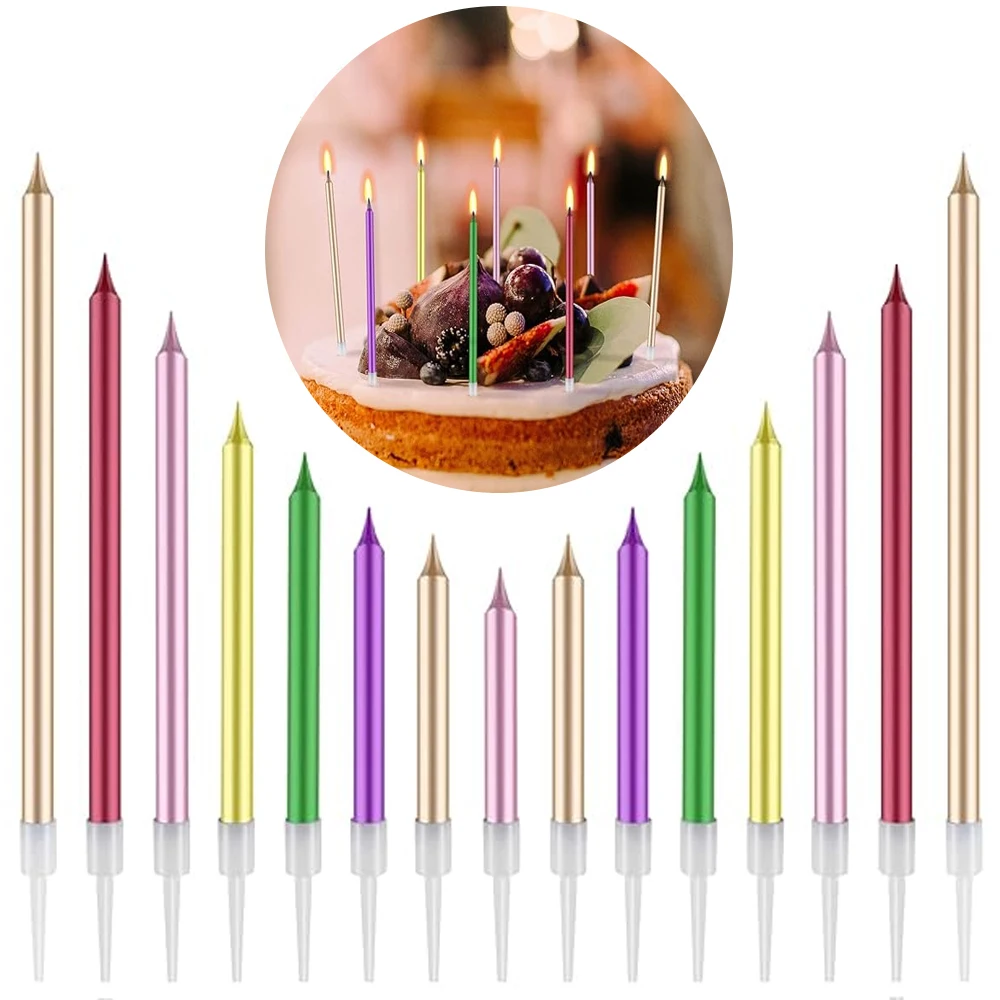 

6PCS/Lot Golden Long Pencil Cake Candle Safe Flames Kids Birthday Party Wedding Cake Candle Home Decoration Favor Supplies