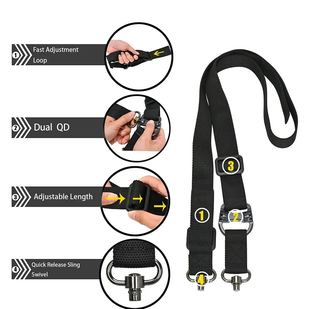 Adjustable MS4 Rifle Sling Gun QD Metal Strap Swivel Tactical Nylon 2 Points Weapon Multi Mission Release Airsoft Hunting Access