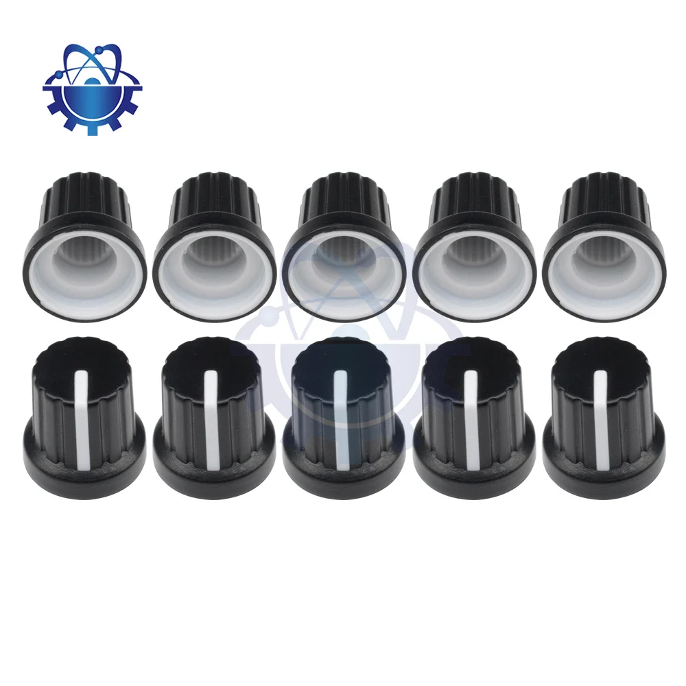 1-10pcs/Set 6mm Knob Rotary Taper Potentiometer Hole Volume Control White Black CAPS 0.6Cm For WH148 Potentiometer Rotating Cap