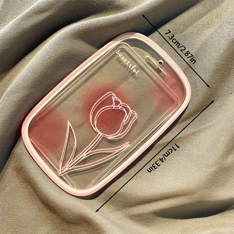 Pink Rose Transparent Gradient Photo Card Holder Idol Photo Sleeve Keychain Photocards Protector Case Student Card