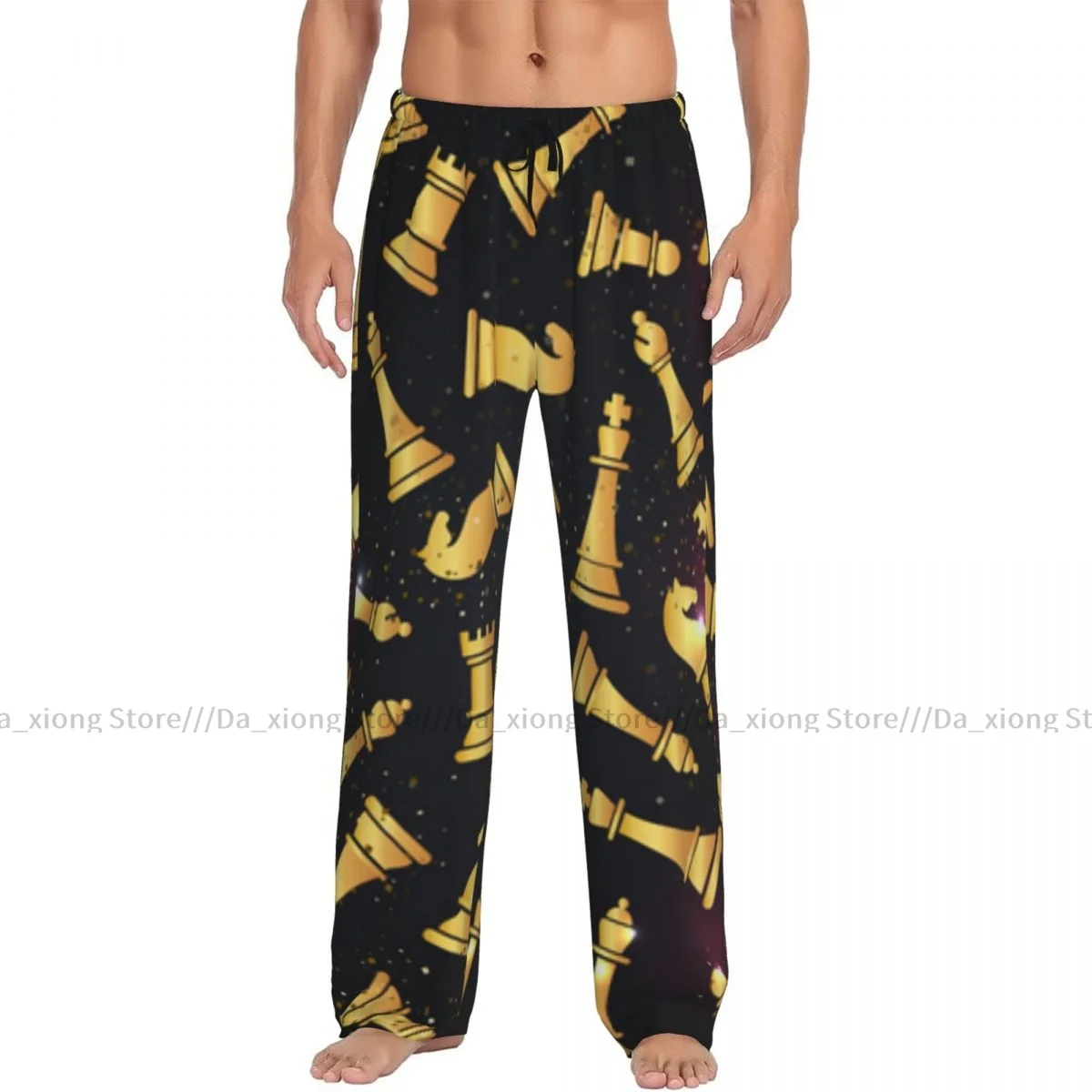 Men's Sleepwear Loose Sleep Pants Pajamas Chess Figures Pattern Long Lounge Bottoms Casual Homewear