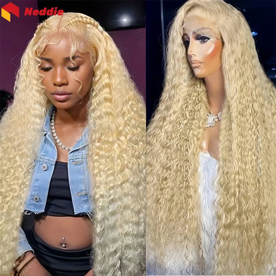 13x6 Long Lace Frontal Blonde 613 Curly Wig Neddie Preplucked Brazilian Front 100% Human Hair Wigs For Women On Sale Clearance