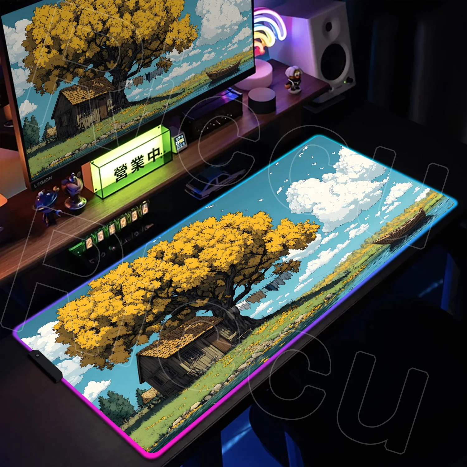 

RGB HD yellow Aesthetics Forest Trees Mouse Pad Rug Gaming Large Computer Custom Mousepad XXL Carpet Laptop Desktop LED Desk Mat