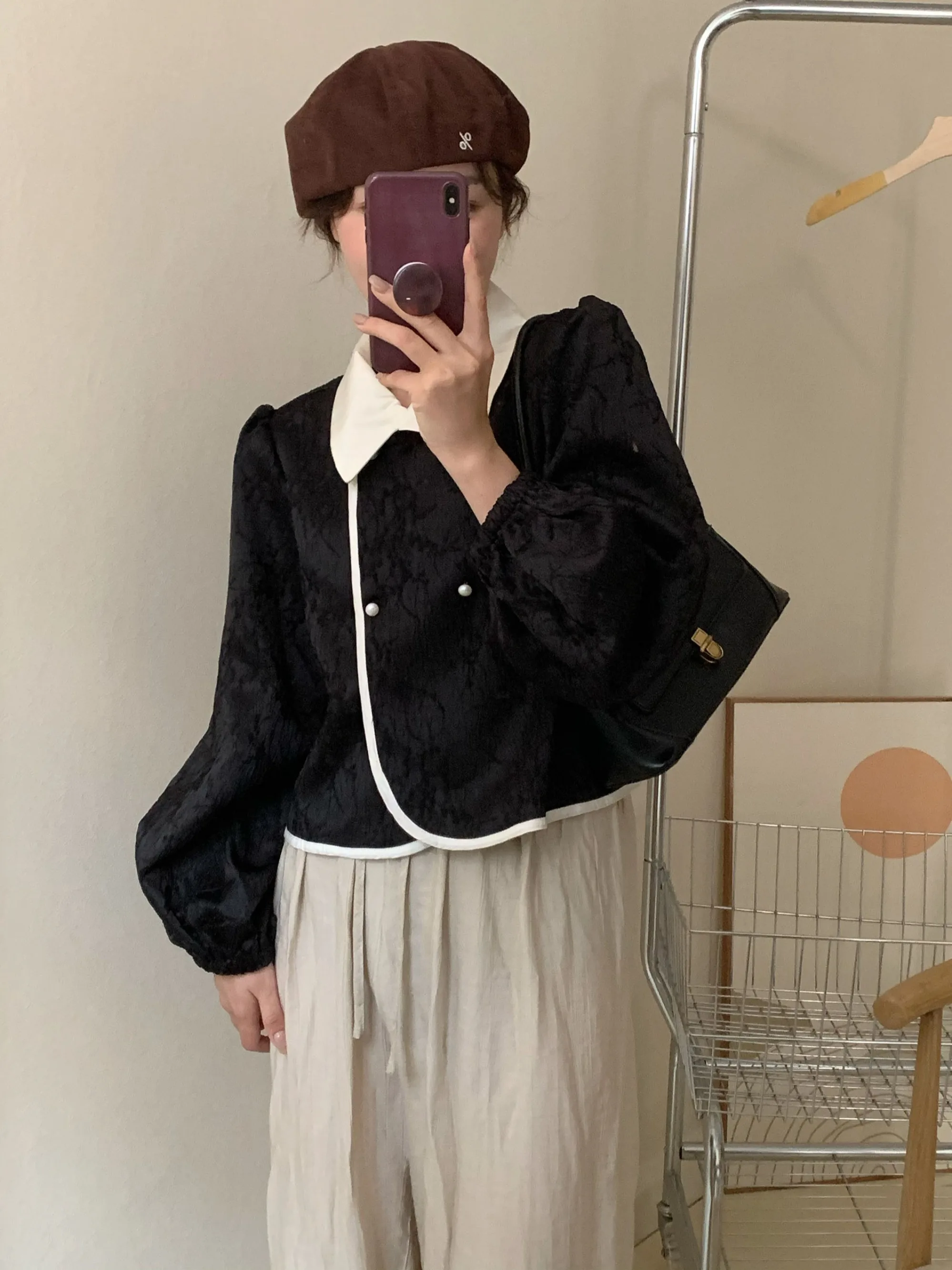 بلوزة نسائية بتصميم صيني عتيق بزر واحد، قميص أنيق بزر واحد للارتداء في أوائل الخريف