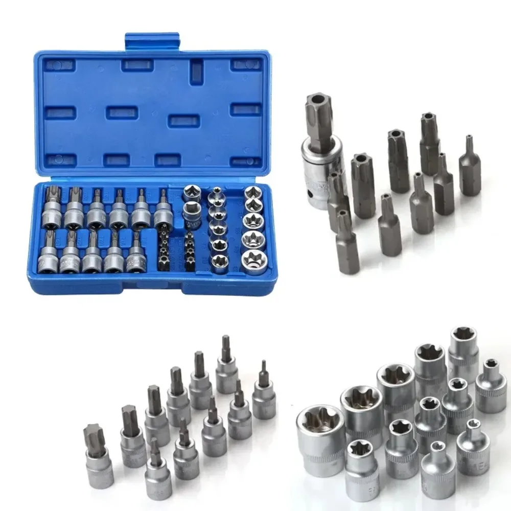 

34Pcs/set Car Repair Hand Tools Torx Star Socket Hexagon Wrench Set Chrome Vanadium steel Pressure Batch Sleeve Set