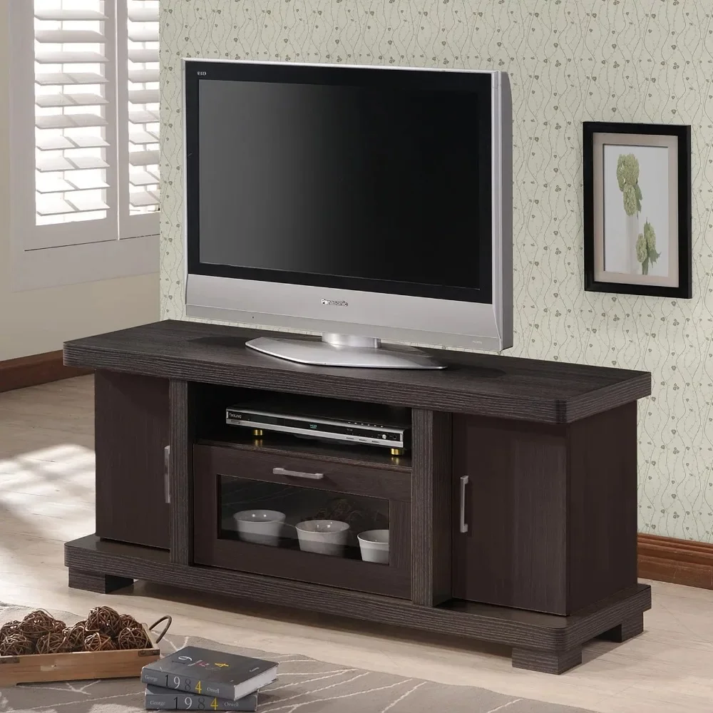 

TV cabinet Open Storage 2 Door TVs for up to 60"Charcoal home furniture stand modern TVes stand Shelves,Dark Brown