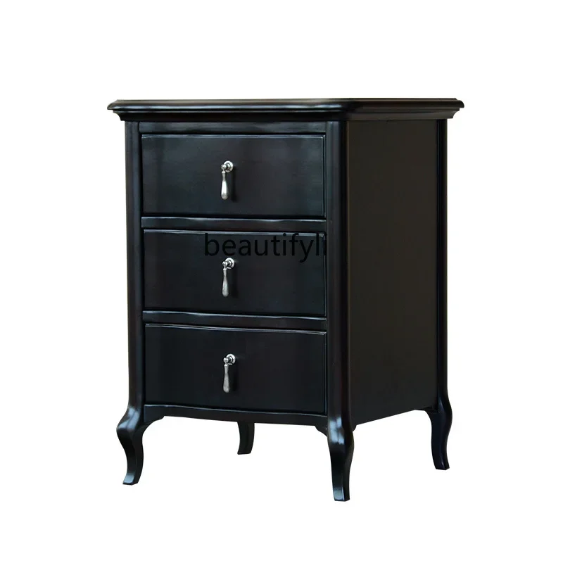 

S American Style French Style Retro Solid Wood Bedside Cabinet Light Luxury Bedroom Storage Side Cabinet furniture