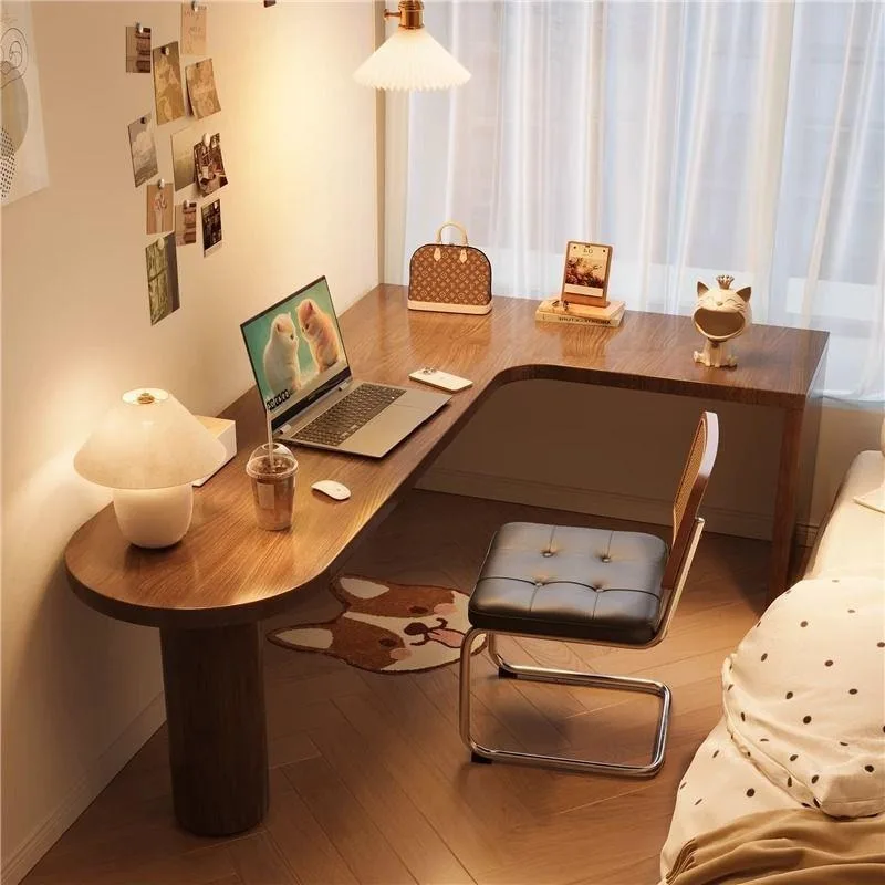 Solid wood corner computer desk, integrated L-shaped corner double desk against the wall