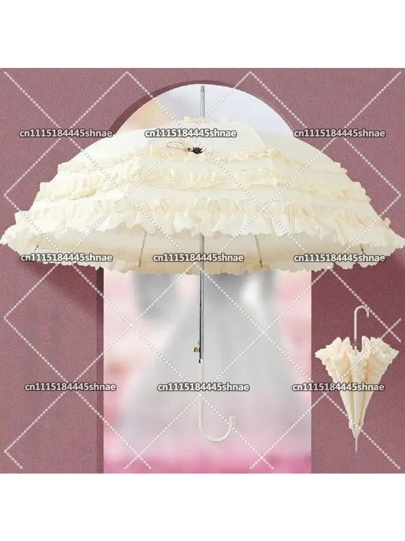 European Vintage Lace Umbrella Ready to Ship, Lolita Style Sun & Rain Parasol with Ruffle Edge,