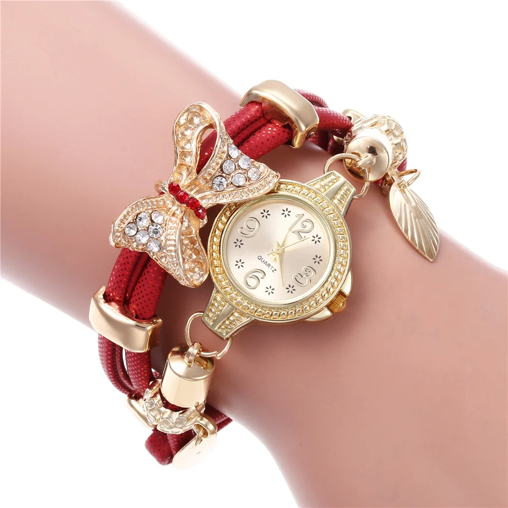 Simple Women’s Round Watches Luxury Brand Ladies Bracelet Watch Bow Quartz Watch Straps Wristwatche Female Korean Clock