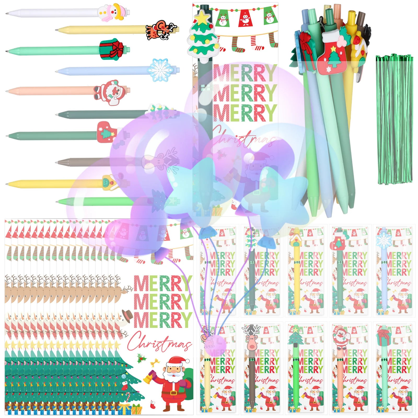 

30 Sets Christmas Pens Bulk Gifts Cartoon Christmas Ballpoint Pens with Merry Christmas Card Creative Novelty Xmas Writing Pen