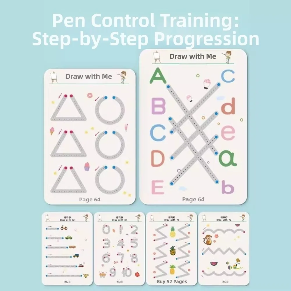 Practice Copybook Kids English Copybook Free Wiping Reusable Magic Copy Book Children 3-6 Years old Numbers Writing Sticker