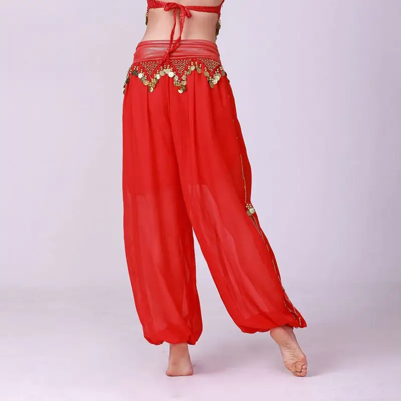 Women Belly Dance See-Though Loose Pants Female Stage Performance Costume Side Split Sequins Bloomers Semi Dancewear
