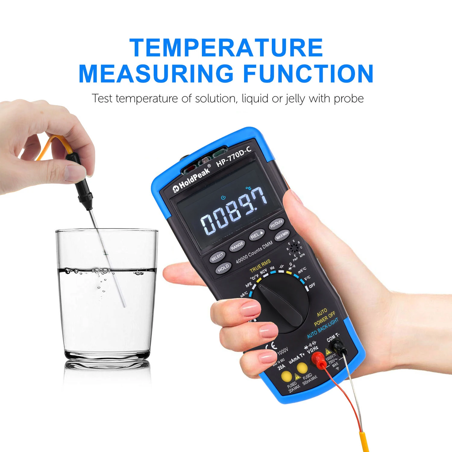 HoldPeak LCD Digital Multimeter,40000 Counts True RMS Auto Range Multimetro Measure, AC DC Ohm Volt Amp Capacitor Tester,770D-C