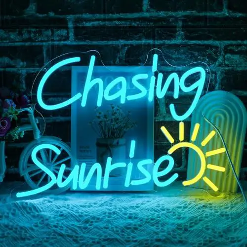 

Неоновая вывеска Chasing Sunrise для декора стен, неоновый свет с регулируемой яркостью Sunburst, светящаяся вывеска для домашнего бара, офиса, спальни, гостиной