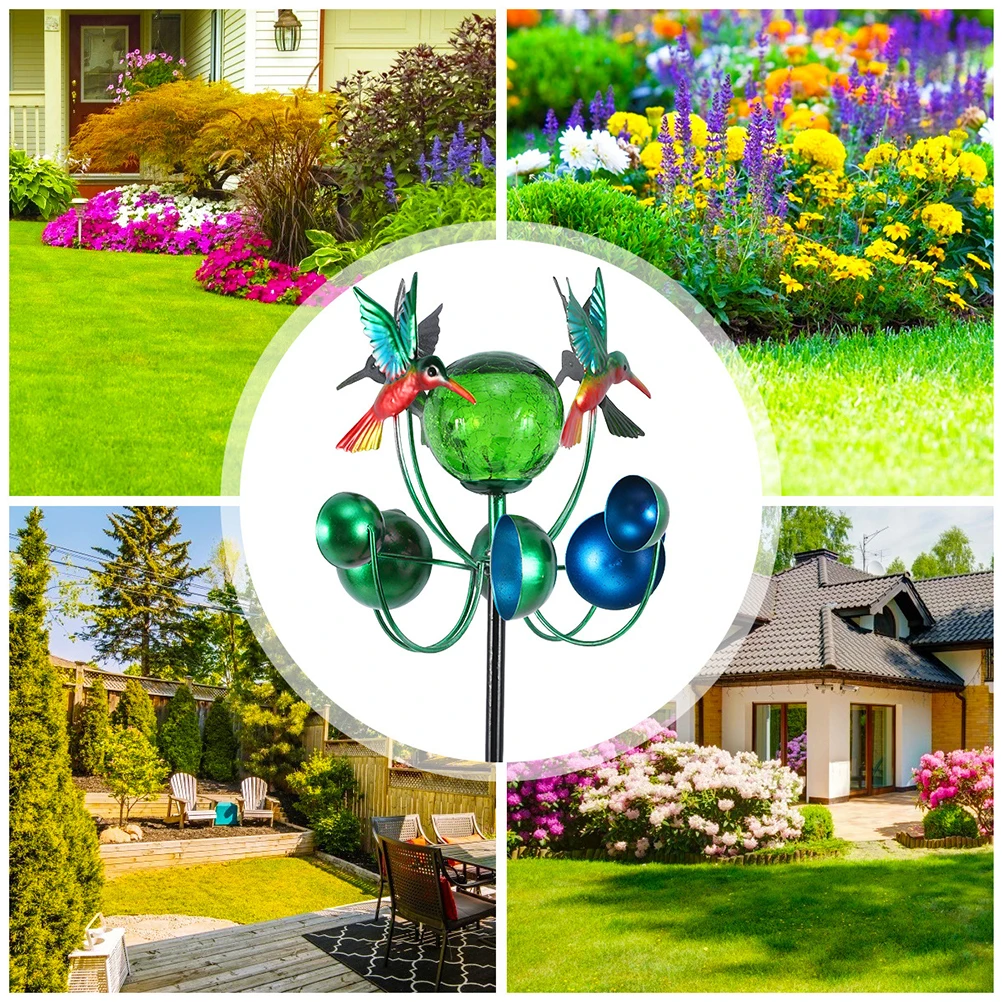 

Solar Hummingbird Windmill Lights Outdoor for outside Street Garden Lawn Powered Decorative Metal Landscape