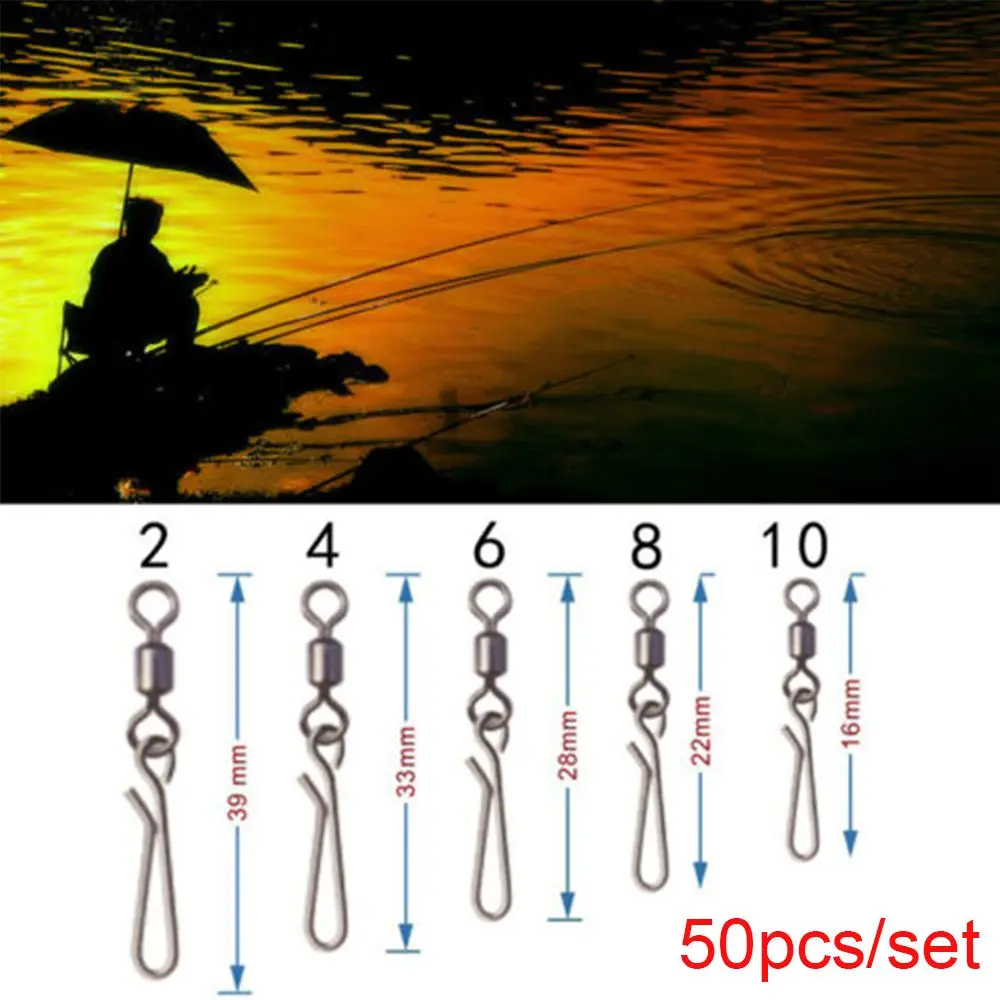 50pcs high strength Size 2# to 10# Solid Ring  Bearing Barrel  Heavy Duty Ball  Rolling Swivel Fishing Snap Connector with Pin