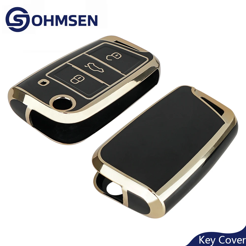 OHMSEN Key Case Cover 3 Button for VW Volkswagen Golf 7 MK7 Tiguan MK2 Skoda Octavia Kodiaq Karoq Seat Ateca Leon Remote Fob