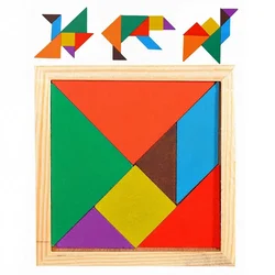 Kids Montessori Wooden Tangram Jigsaw Puzzle Wood Toys Colorful IQ Game Brain Teaser Intelligent Educational Toys for Childre