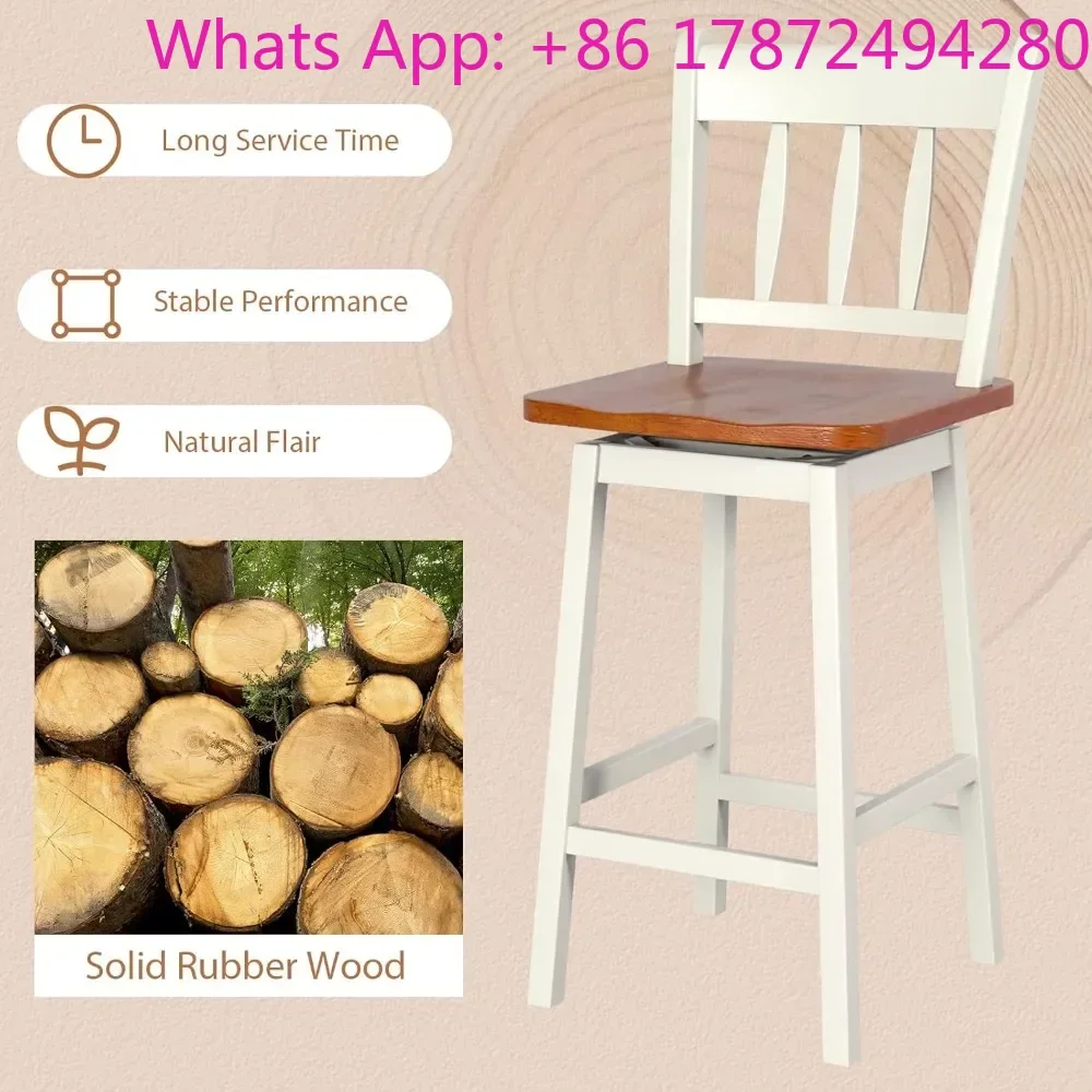 Rubber Wood Bar Chairs with 360°Swiveling, Swivel Counter Height Barstools Ideal for Kitchen Island