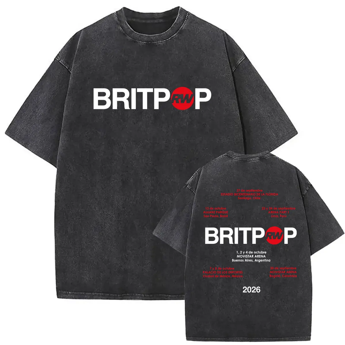 Rapper Robbie Williams BRITPOP Tour 2026 Vintage Washed T Shirts Men's Women's Clothing Fashion High Quality Oversized T-shirt