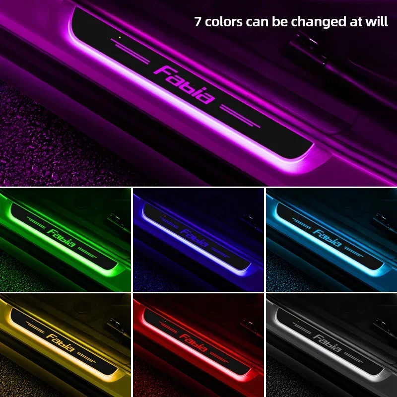 

For Skoda Octavia Fabia Rapid Superb Kodiaq Scala Karoq Citigo Kamiq Roomster Custom Emblem LED Car Door Sill Mood Light