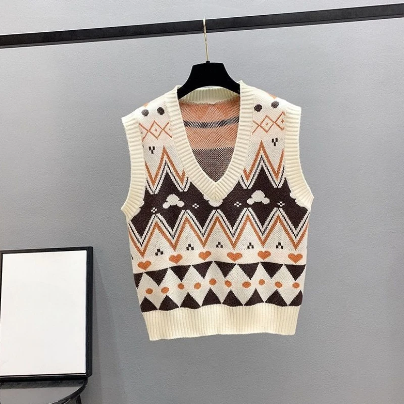 

Вязаные жилеты для женщин, джемпер с узором, шерстяная элегантная одежда, теплый зимний жилет 2025 года, официальный винтажный тренд, женские свитера с v-образным вырезом