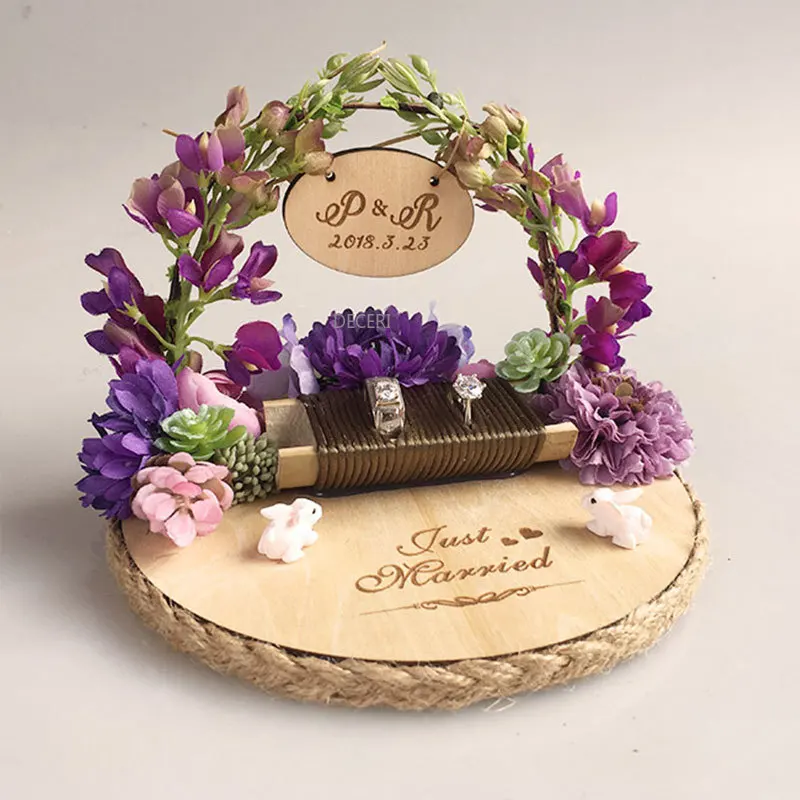 1pcs Ring Box Customization Perpsonal Engagement Marriage Proposal Wedding Purple Flower Pillow