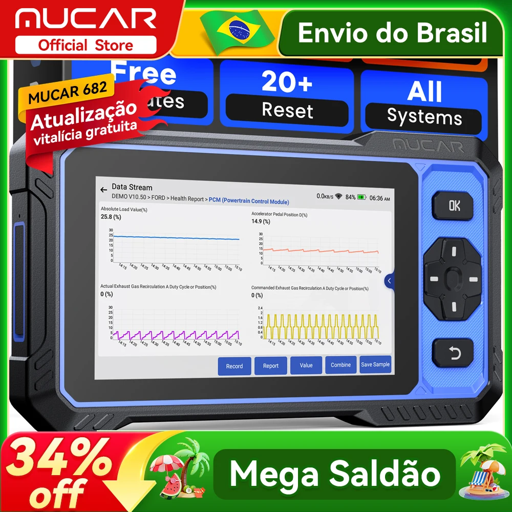 MUCAR 682 Ferramenta de Diagnóstico OBD2 Assistida por IA Diagnóstico Completo de Nível OE 20 Redefinições Atualização Vitalícia Gratuita