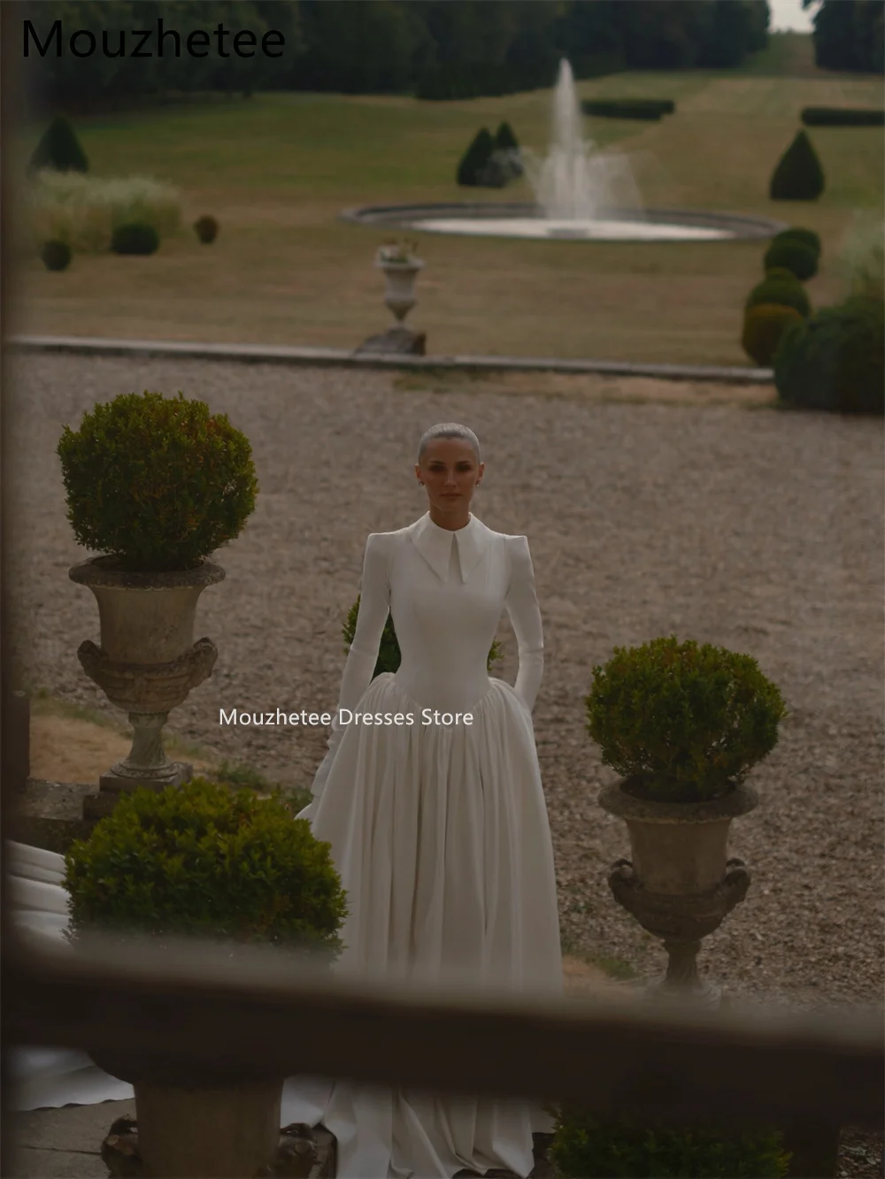 Mouzhetee Elegant A-Line O-Neck Satin Sleeveless Wedding Dresses Simple Pleat Long Sleeve Brides Gown Custom Made 2026