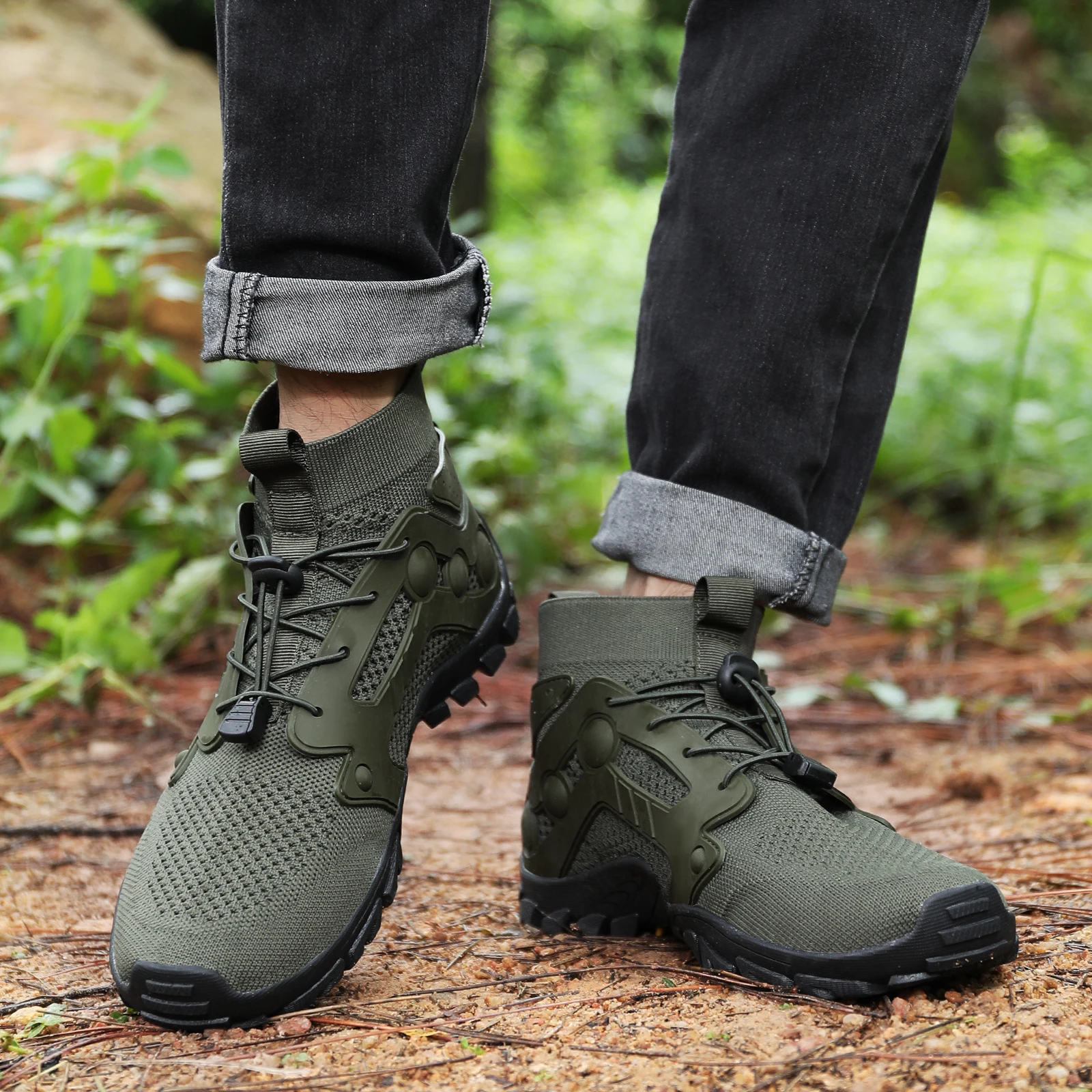 2024 New men's hiking shoes Breathable outdoor shoes wear-resistant men's hiking walking hunting tactical sneakers