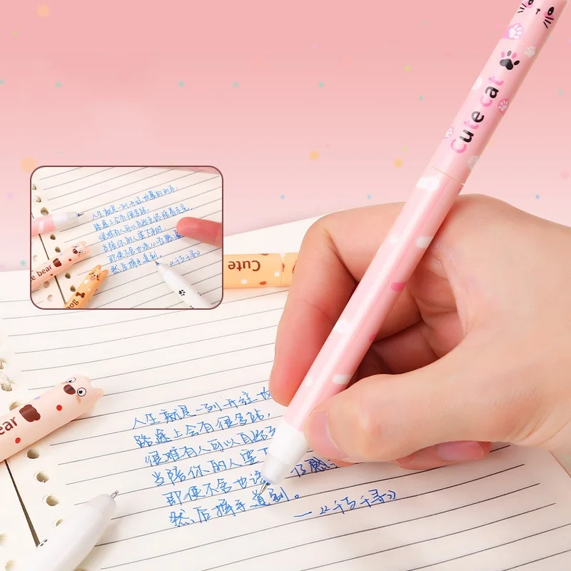 48pcs/lot Kawaii Cat Bear Dog Panda Erasable Gel Pen Cute 0.5mm Blue Ink Signature Pens School Writing Supplies