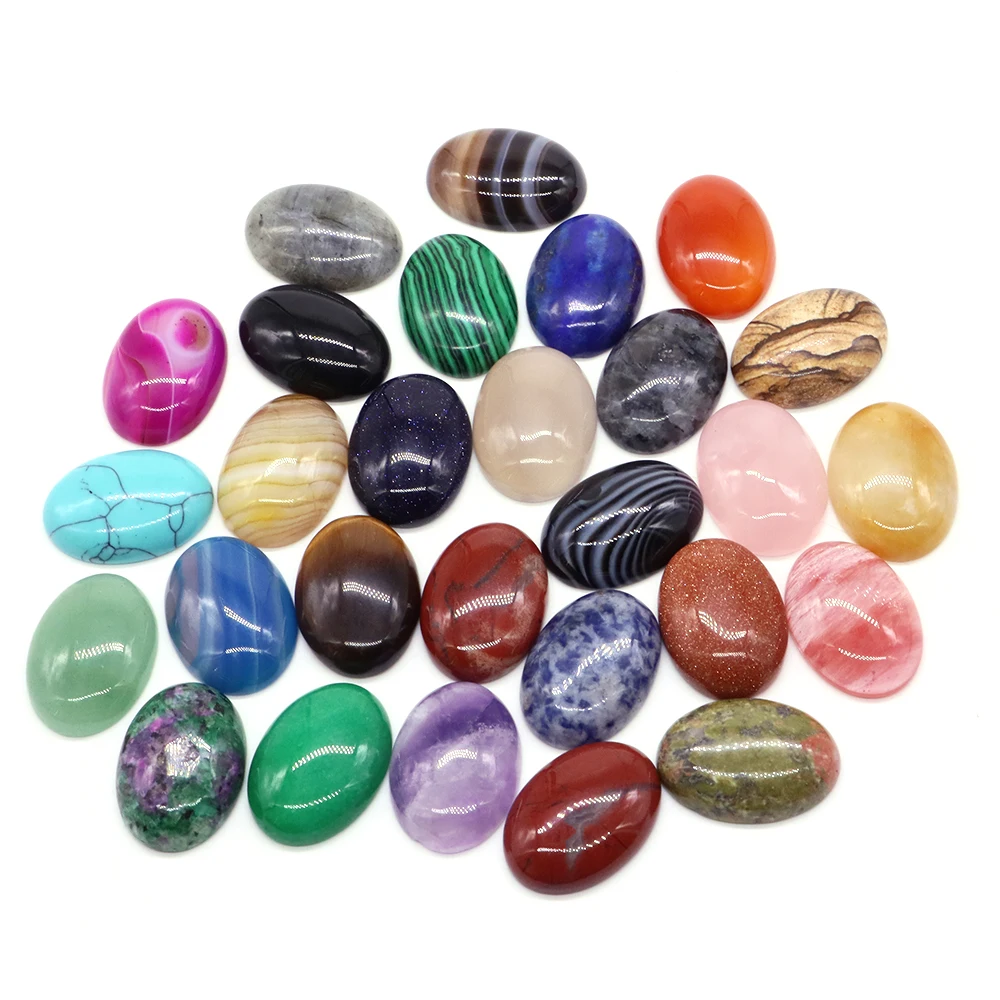 Natural Crystals Stone Oval Cabochon Loose Beads Flat Back Cameo Spacers for Jewelry Making DIY Pendants Necklace Gift 5Pcs per