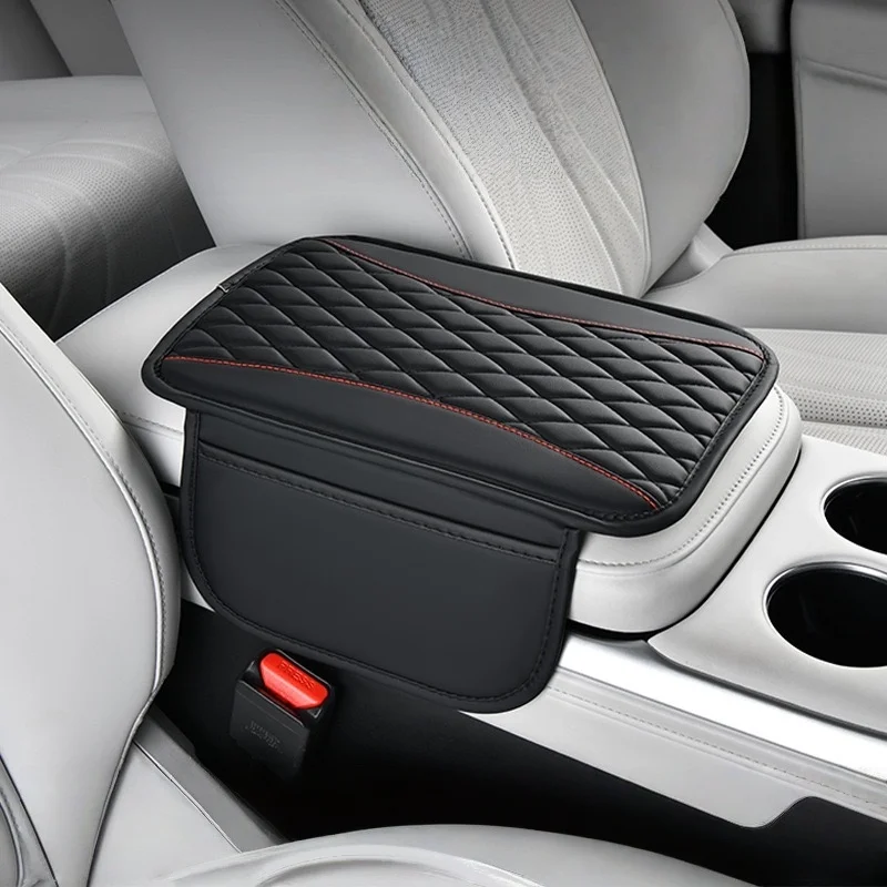 Elegant Rhombus PU Leather Car Central Control Countertop Support Pad Armrest Box Protection Pad with Double Pockets or No Pocke